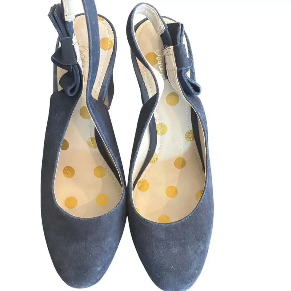 Boden Navy Blue Suede Block Heel Slingback Pump Bow Detail Real Leather EU 39